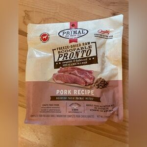 Primal Pet Foods Freeze-Dried Pork Recipe 7 oz Pink & Cream Bag New in Package